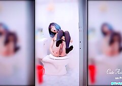 Asian SISSY ANAL, FINGERING, MOANNING &_ CUM IN TOILET